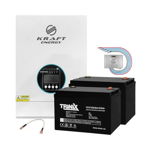 Комплект резервного питания: гибридный инвертор Kraft 3 кВт+АКБ 100 Ah 12V TRINIX AGM 2 шт.