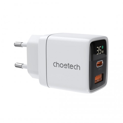Мережевий зарядний пристрій Choetech PD6052 PD35W GAN A+C White