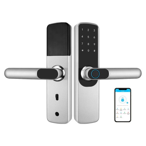 Замок биометрический автономный Trinix TRL-5204BTF Silver с Bluetooth, считывателем отпечатков пальцев и карт Mifare