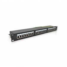 Патч-панель PiPo 24 порти FTP кат 5Е 19" 1U екранована чорна Q10