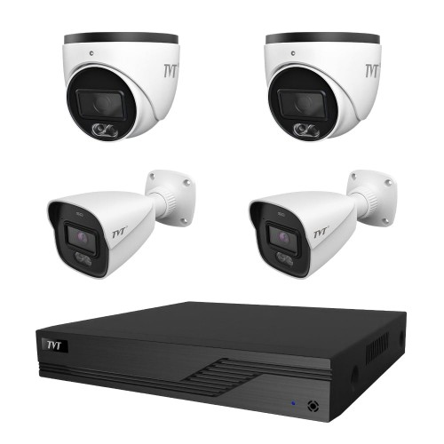 Комплект IP-видеонаблюдения на 4 камеры TVT IP-Video Kit 4x4Mp (T/B) PoE: 2 купольные + 2 цилиндрические 4Mp видеокамеры + 4-канальный 6Mp видеорегистратор