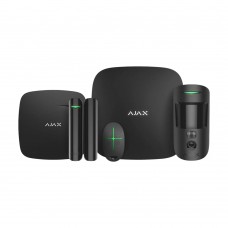 Комплект беспроводной сигнализации Ajax: StarterKit Cam Plus с 2G, 3G, 4G, WiFi и Ethernet + датчик дыма и угарного газа FireProtect Plus, черный