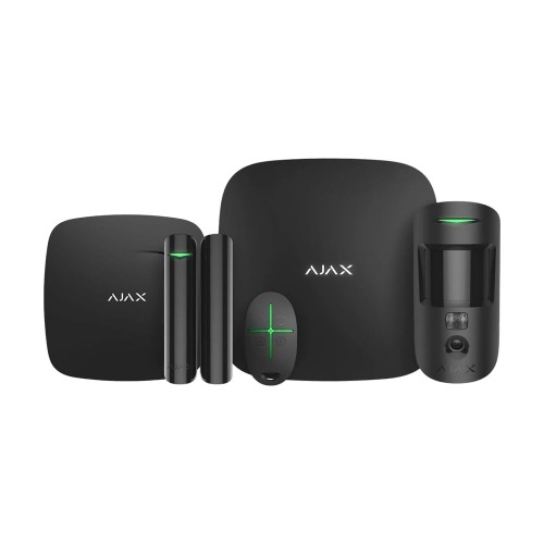 Комплект безпроводної сигналізації Ajax: StarterKit Cam Plus з 2G, 3G, 4G, WiFi та Ethernet + датчик диму та чадного газу FireProtect Plus, чорний