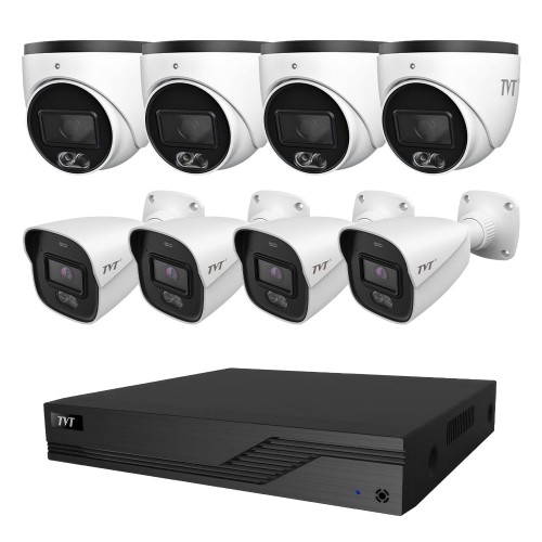 Комплект IP-видеонаблюдения на 8 камер TVT IP-Video Kit 8x4Mp (T/B) PoE: 4 купольные + 4 цилиндрические 4Mp видеокамеры + 8-канальный 6Mp видеорегистратор