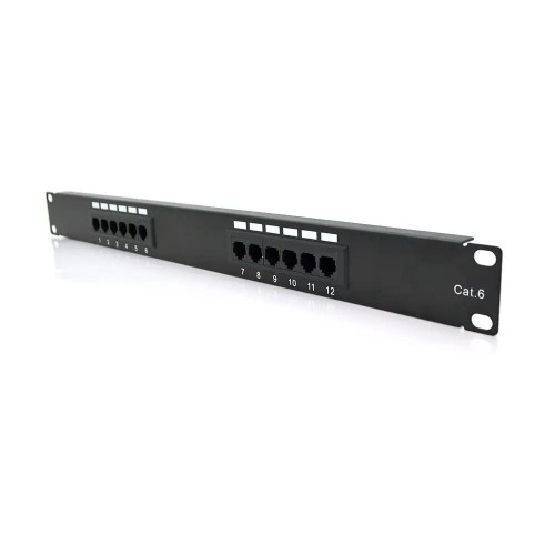 Патч-панель PiPo 12 портов UTP кат 6E 19" 1U неэкранированная черная Q25