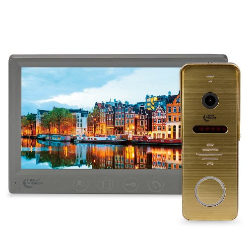 Комплект видеодомофона Light Vision: домофон 7" AMSTERDAM FHD Grey и видеопанель RIO FHD Gold