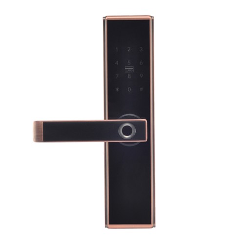 Замок биометрический автономный Trinix TRL-5109BTF Red Bronze Left с Bluetooth, считывателем отпечатков пальцев и карт Mifare