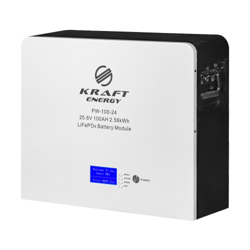 Аккумуляторная батарея литий-железо-фосфатная 25.6В 100А*ч 2560Вт*ч Kraft PW-100-24 LiFePO4 настенный монтаж