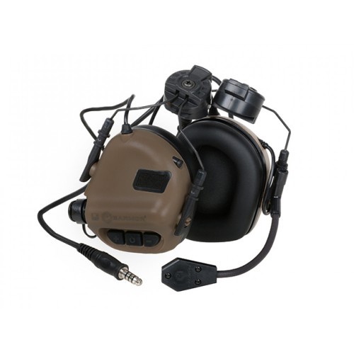 Активные защитные наушники Earmor M32H (CB) Coyote Brown с гарнитурой и креплением на шлем